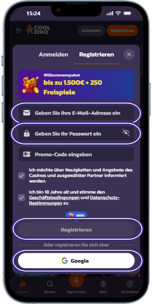 Coolzino Daten eintragen