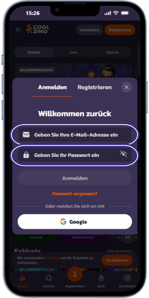 Coolzino Login später nutzen