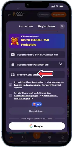 Coolzisno Promo-Code eingeben