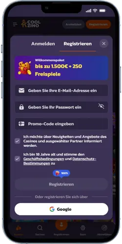 Coolzisno Registrierungsformular starten